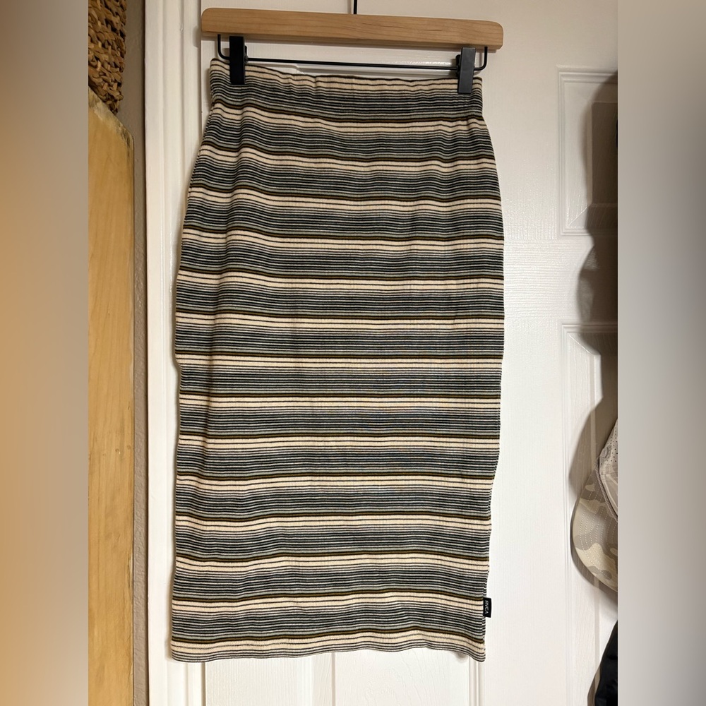 RVCA Black and Cream Striped Pencil Skirt